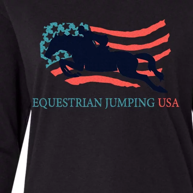 Horse Rider Equestrian Jumping Usa Team Coach American Flag Womens Cotton Relaxed Long Sleeve T-Shirt