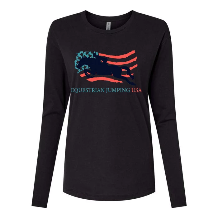 Horse Rider Equestrian Jumping Usa Team Coach American Flag Womens Cotton Relaxed Long Sleeve T-Shirt