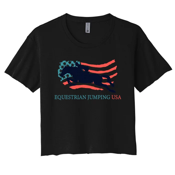 Horse Rider Equestrian Jumping Usa Team Coach American Flag Women's Crop Top Tee