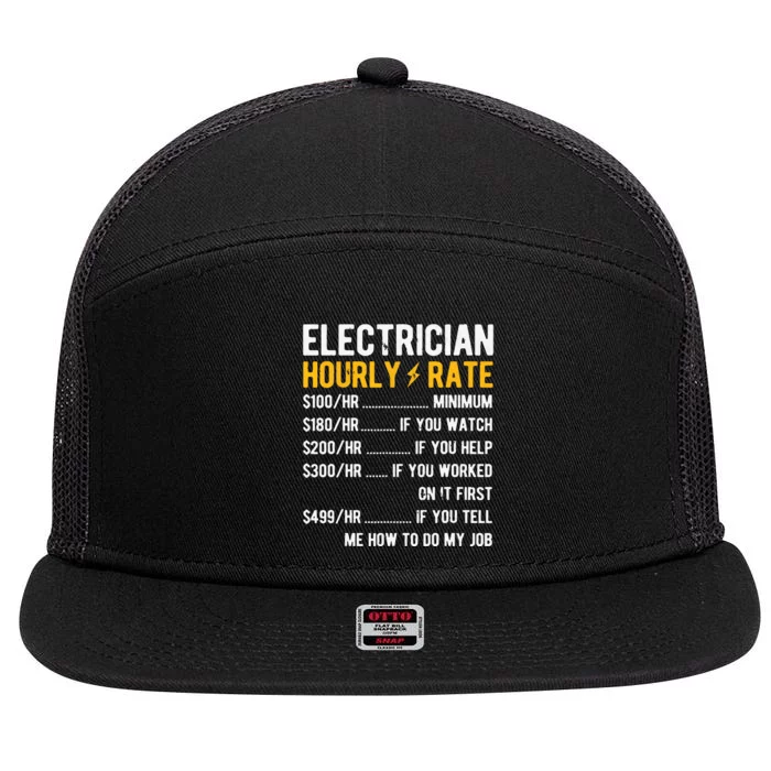 Hourly Rate Electricity Electrician 7 Panel Mesh Trucker Snapback Hat