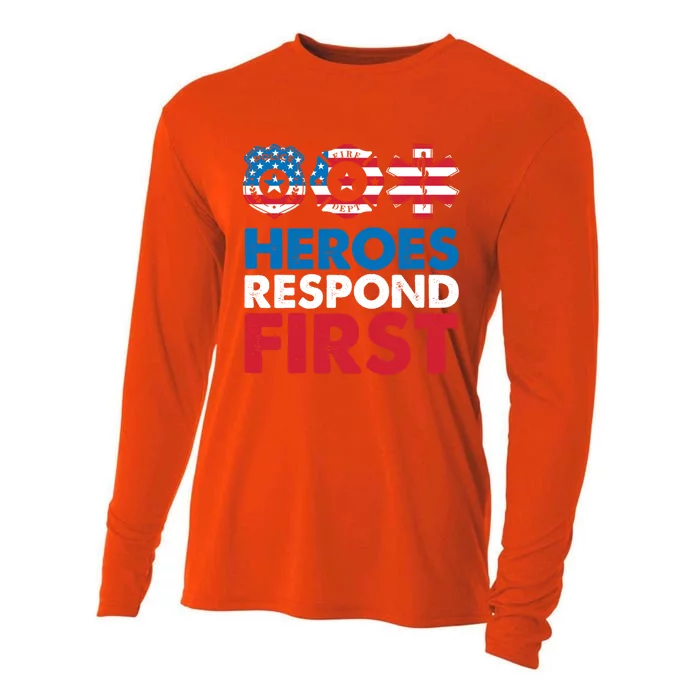 Heroes Respond First Police Fire Dpt Medic First Responders Meaningful Gift Cooling Performance Long Sleeve Crew