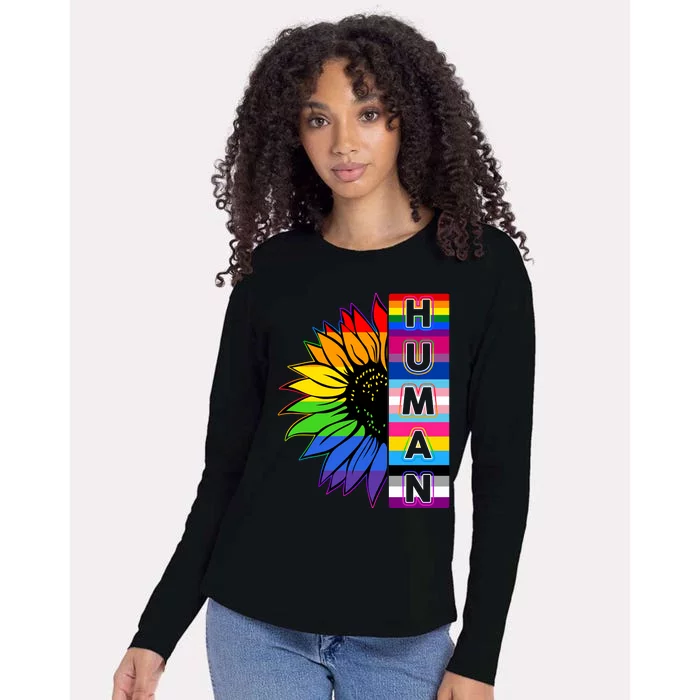 Human Rainbow Flower LGBT Pride Womens Cotton Relaxed Long Sleeve T-Shirt