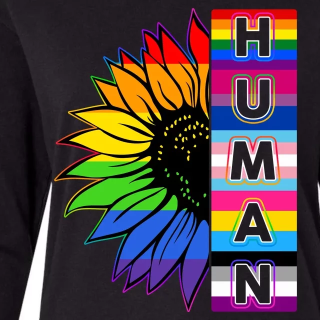 Human Rainbow Flower LGBT Pride Womens Cotton Relaxed Long Sleeve T-Shirt