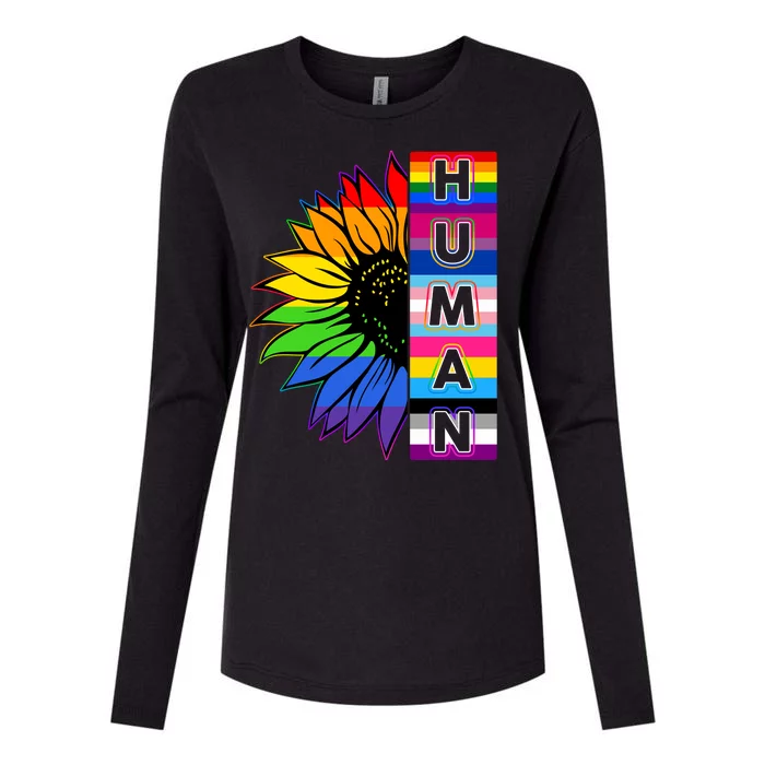 Human Rainbow Flower LGBT Pride Womens Cotton Relaxed Long Sleeve T-Shirt