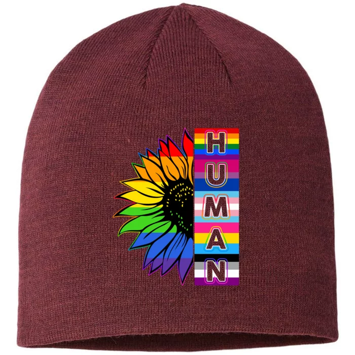 Human Rainbow Flower LGBT Pride 8 1/2in Sustainable Knit Beanie