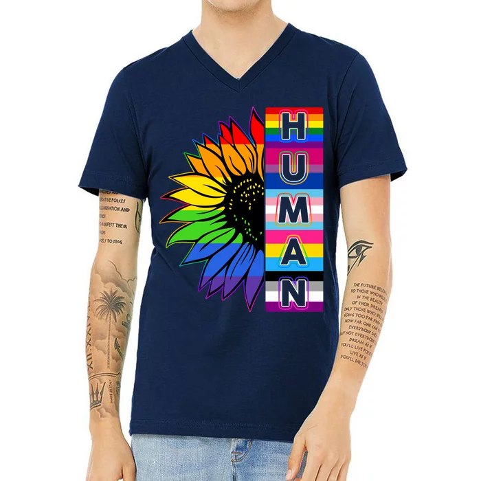 Human Rainbow Flower LGBT Pride V-Neck T-Shirt