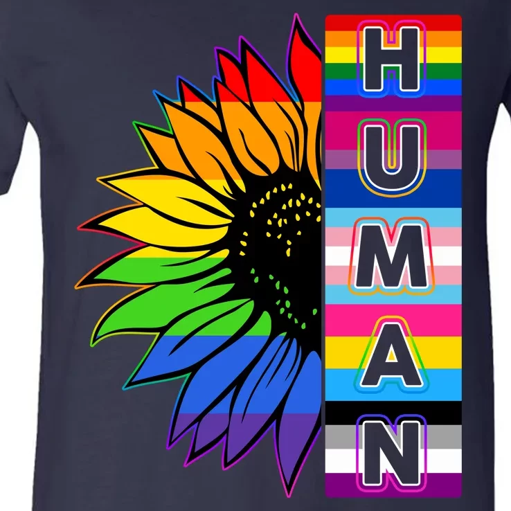 Human Rainbow Flower LGBT Pride V-Neck T-Shirt