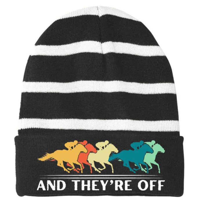 Horse Racing Funny And TheyRe Off Horse Racing Striped Beanie with Solid Band