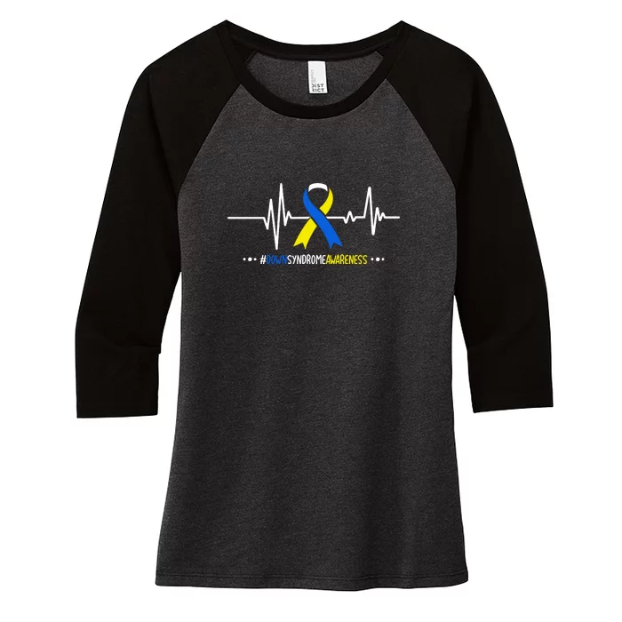 Heartbeat Ribbon For Down Syndrome Awareness Gift Women's Tri-Blend 3/4-Sleeve Raglan Shirt