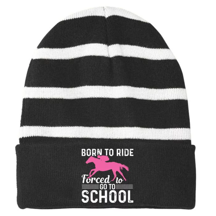 Horseback Riding Girl Funny Horse Striped Beanie with Solid Band