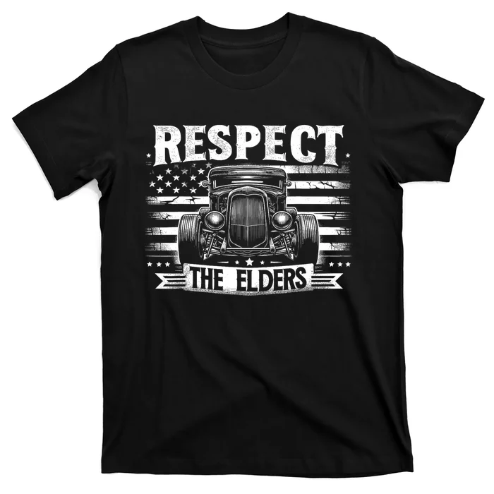 Hot Rod Grandpa Respect The Elders Patriotic Rat Rod Car T-Shirt