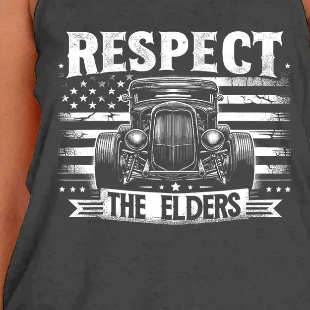 Hot Rod Grandpa Respect The Elders Patriotic Rat Rod Car Women's Knotted Racerback Tank