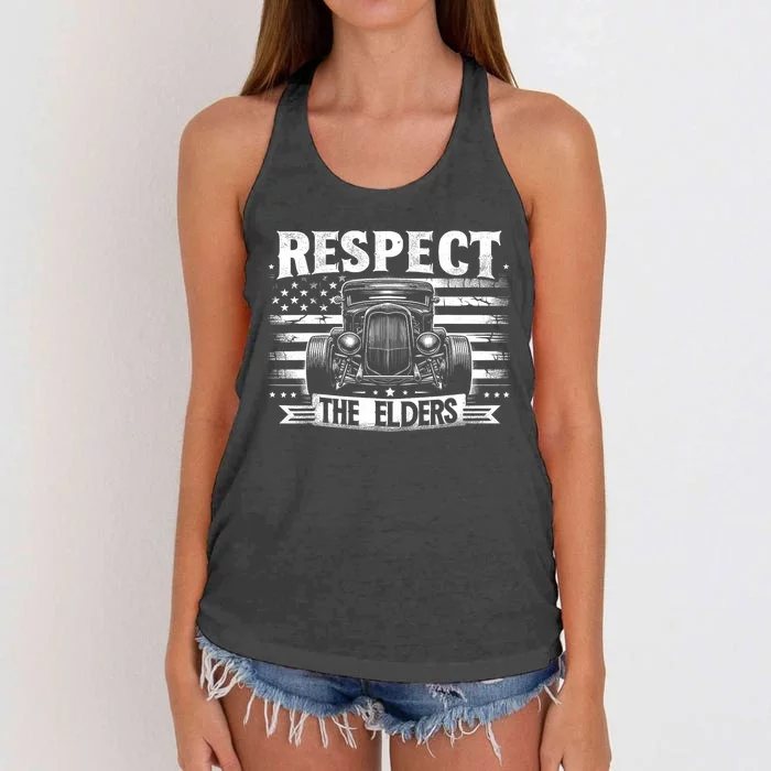 Hot Rod Grandpa Respect The Elders Patriotic Rat Rod Car Women's Knotted Racerback Tank