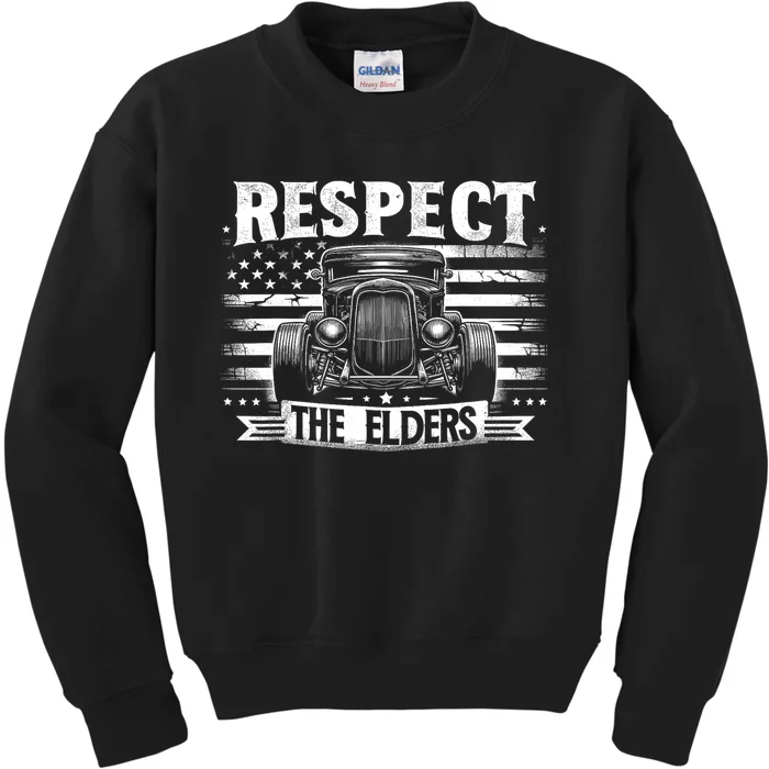 Hot Rod Grandpa Respect The Elders Patriotic Rat Rod Car Kids Sweatshirt