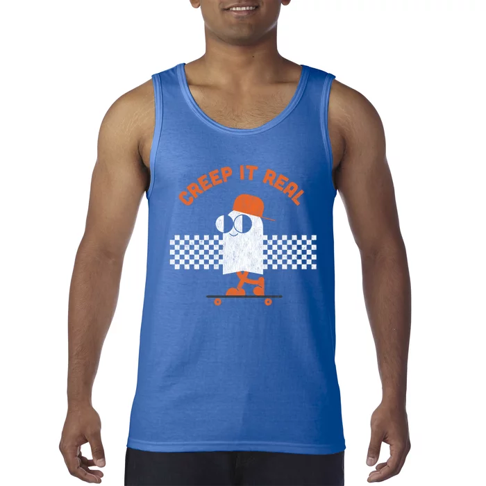 Halloween Retro Ghost On Skateboard Creep It Real Cool Gift Tank Top