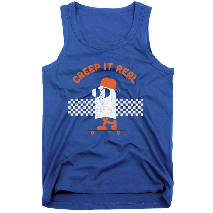 Halloween Retro Ghost On Skateboard Creep It Real Cool Gift Tank Top