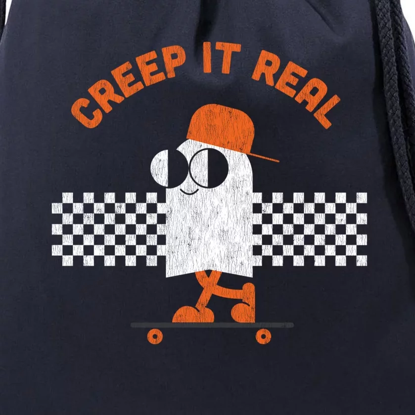 Halloween Retro Ghost On Skateboard Creep It Real Cool Gift Drawstring Bag