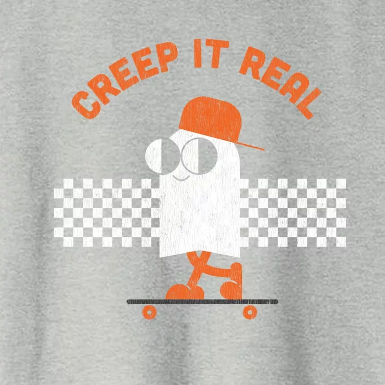 Halloween Retro Ghost On Skateboard Creep It Real Cool Gift Women's Crop Top Tee