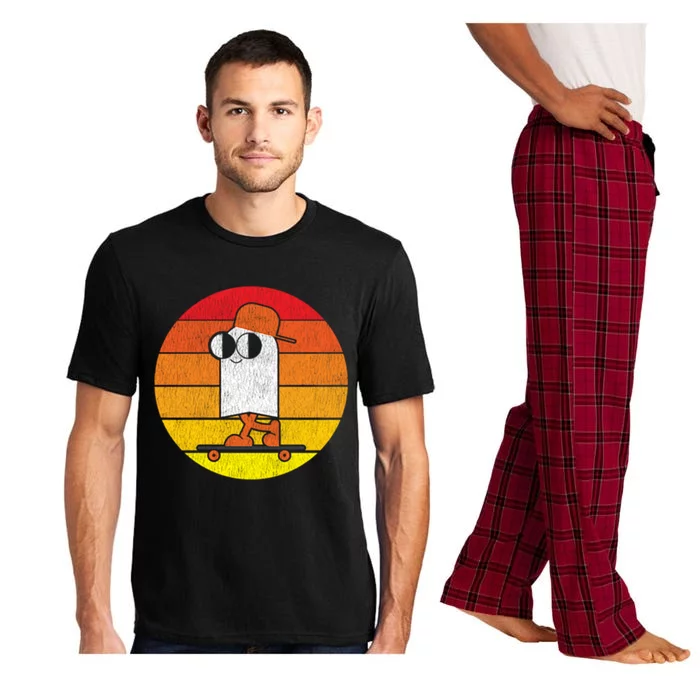 Halloween Retro Ghost On Skateboard Vintage Sunset Pocket Gift Pajama Set