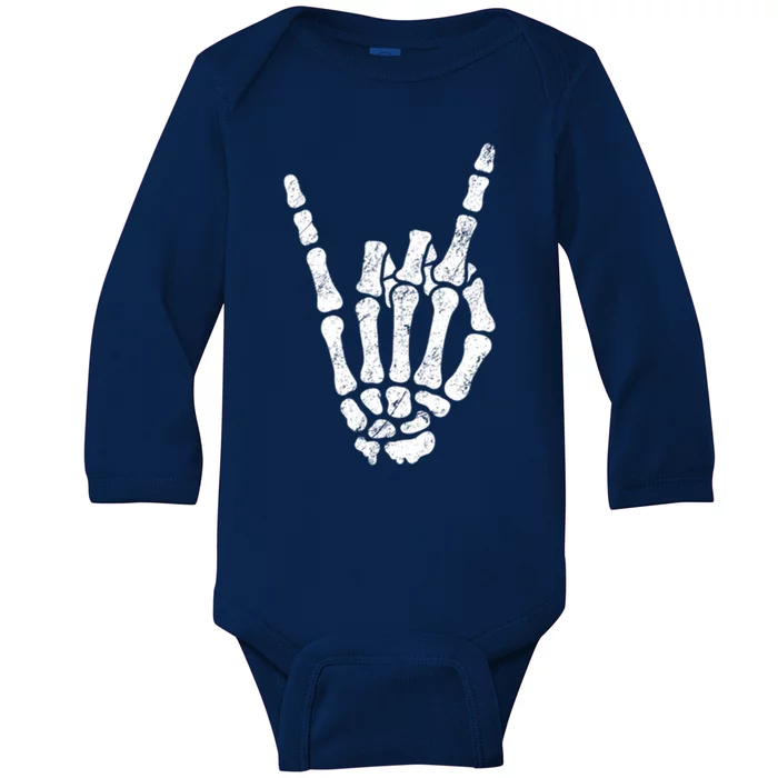 Halloween Rock Hand Sign Skeleton Rock N Roll Symbol Rock On Gift Baby Long Sleeve Bodysuit