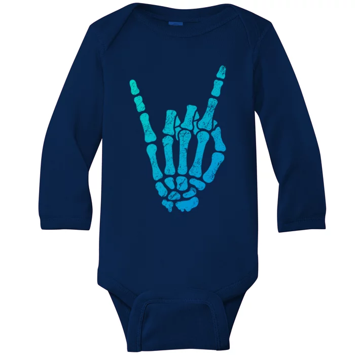 Halloween Rock Hand Sign Skeleton Rock N Roll Symbol Rock On Gift Baby Long Sleeve Bodysuit