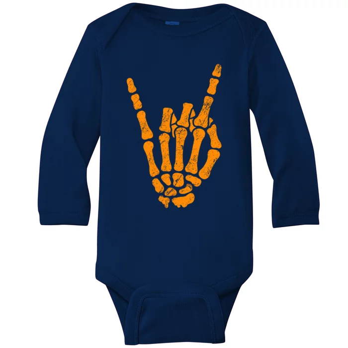 Halloween Rock Hand Sign Skeleton Rock N Roll Symbol Rock On Cool Gift Baby Long Sleeve Bodysuit