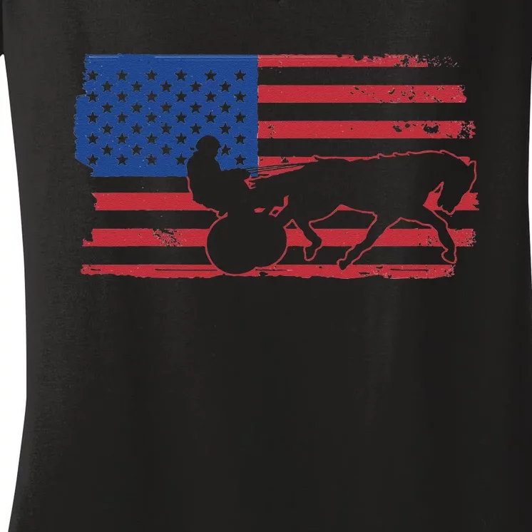 Horse Racing Harness Racing USA Flag Trotter Pacer Women's V-Neck T-Shirt