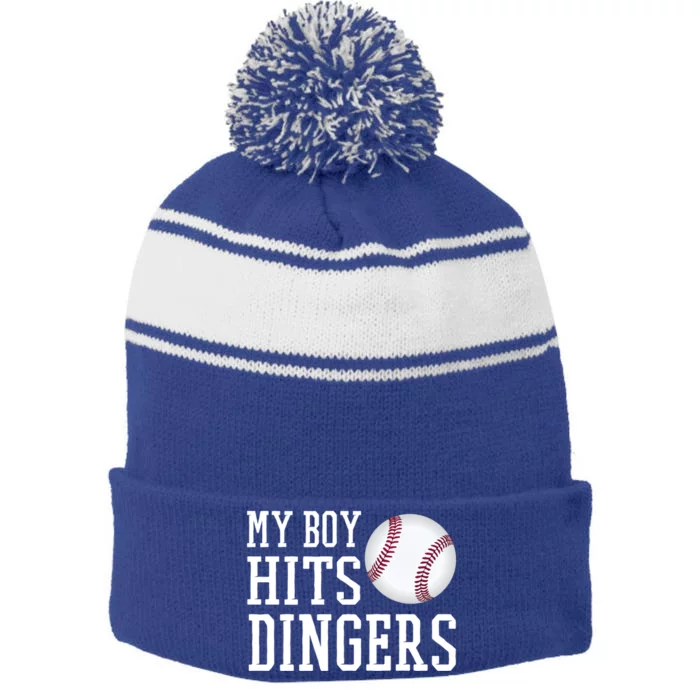 Home Run Hitter Songreat Giftproud Baseball Dad Great Gift Proud Baseball Mom Gr Stripe Pom Pom Beanie