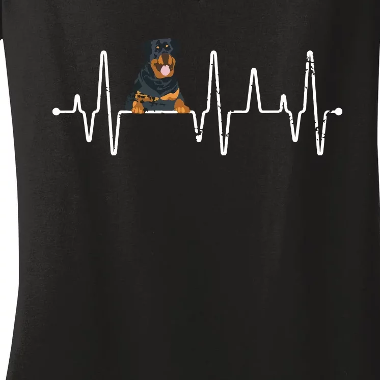 Heartbeat Rottweiler Women's V-Neck T-Shirt