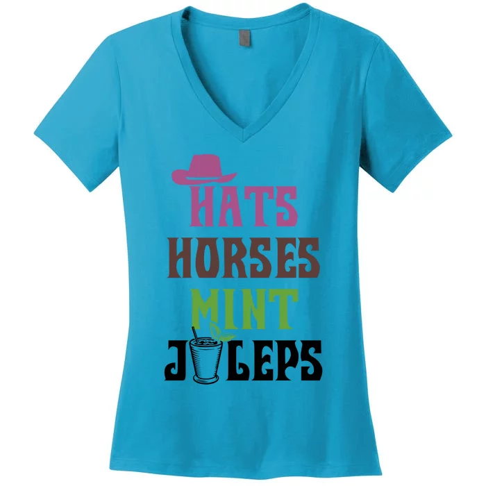 Horse Racing Hats Horses And Mint Juleps Ky Derby Horse Cool Gift Women's V-Neck T-Shirt