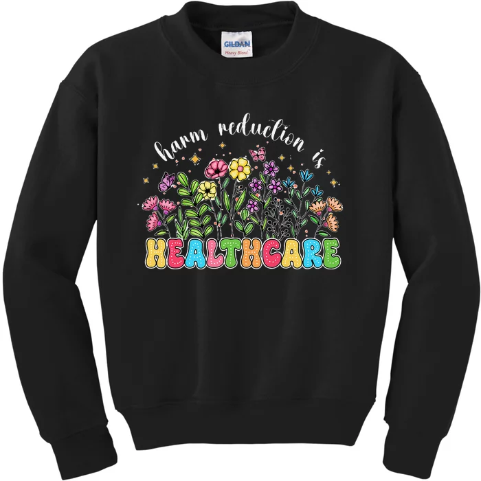 Harm Reduction Is Healthcare Overdose Awareness Day Groovy Kids Sweatshirt