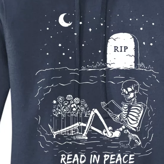 Humor Read In Peace Librarian And Teacher Halloween Outfit Women's Pullover Hoodie