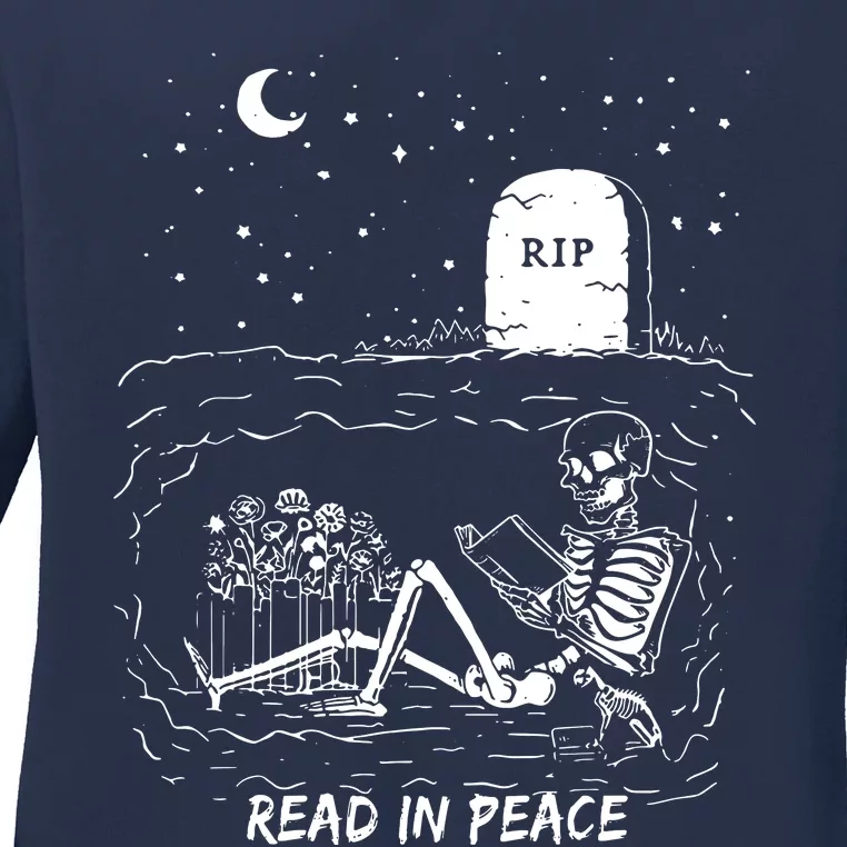 Humor Read In Peace Librarian And Teacher Halloween Outfit Ladies Long Sleeve Shirt