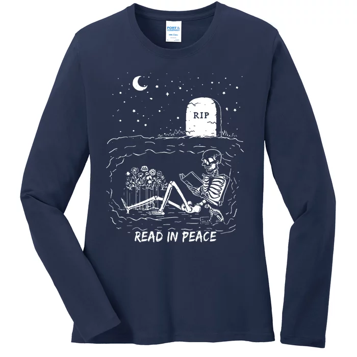 Humor Read In Peace Librarian And Teacher Halloween Outfit Ladies Long Sleeve Shirt