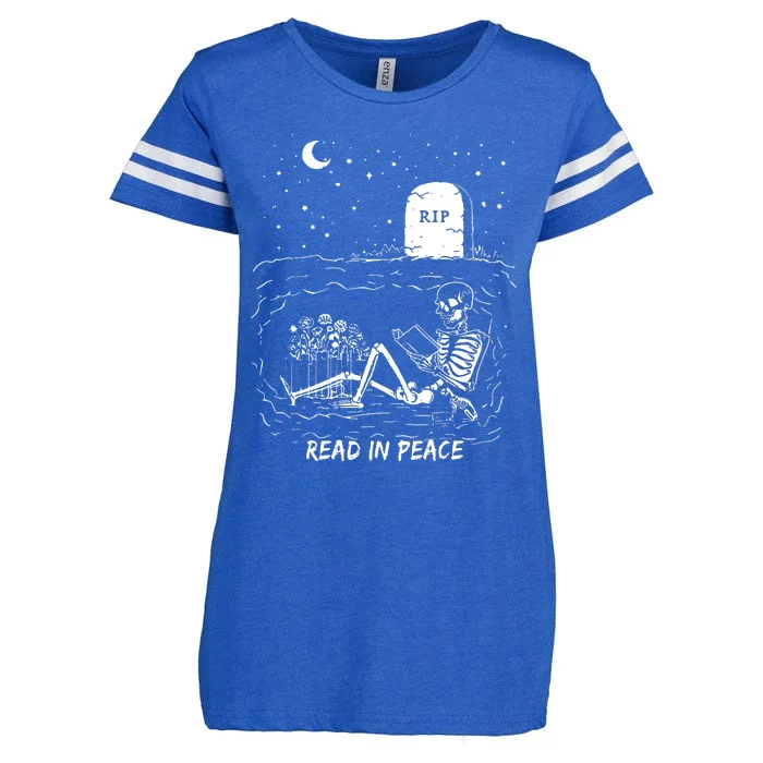 Humor Read In Peace Librarian And Teacher Halloween Outfit Enza Ladies Jersey Football T-Shirt