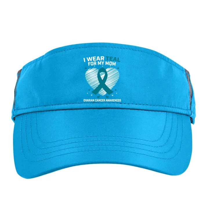 Heart Ribbon I Wear Teal For My Mom Ovarian Cancer Awareness Cool Gift Adult Drive Performance Visor