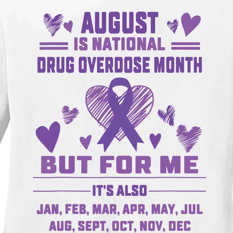 Heart Ribbon June Is National Drug Overdose Awareness Ladies Long Sleeve Shirt