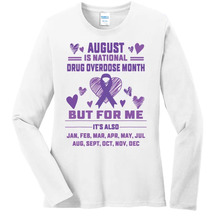 Heart Ribbon June Is National Drug Overdose Awareness Ladies Long Sleeve Shirt