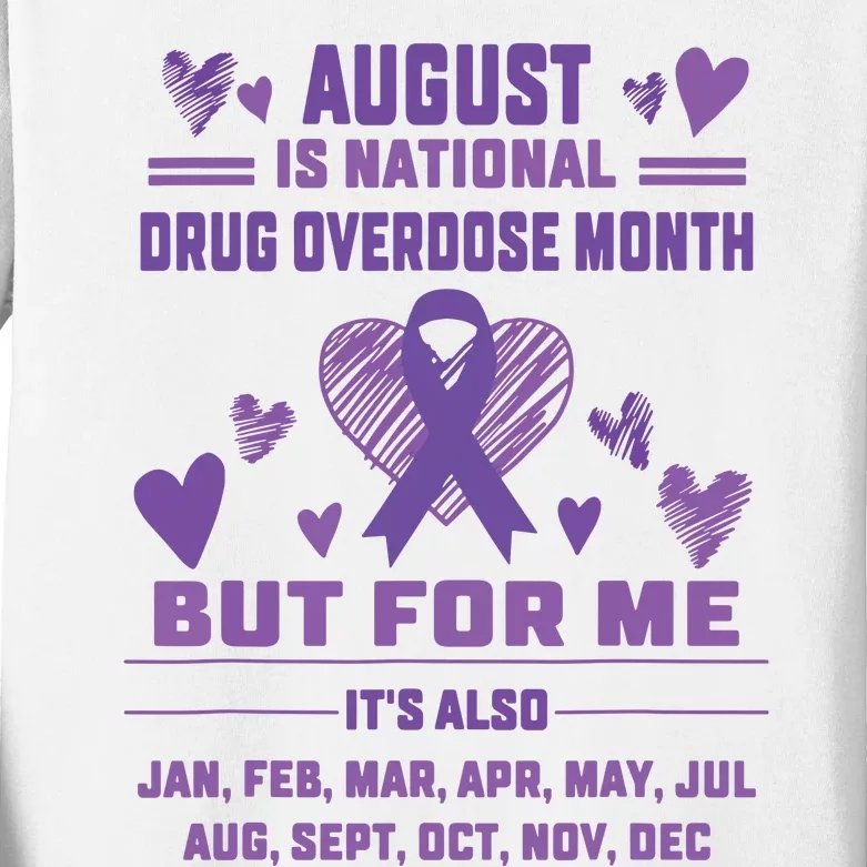 Heart Ribbon June Is National Drug Overdose Awareness Kids Long Sleeve Shirt