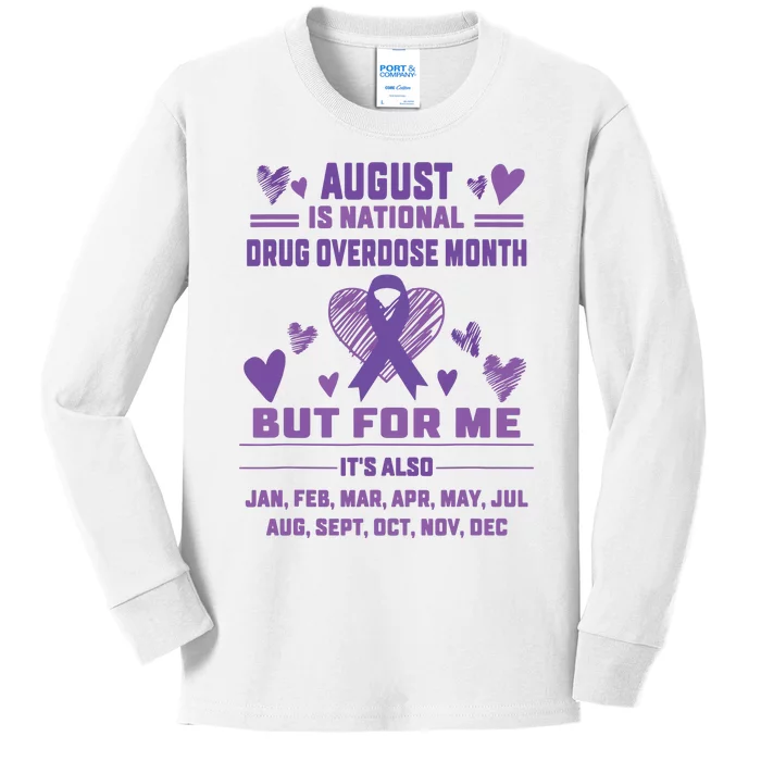 Heart Ribbon June Is National Drug Overdose Awareness Kids Long Sleeve Shirt