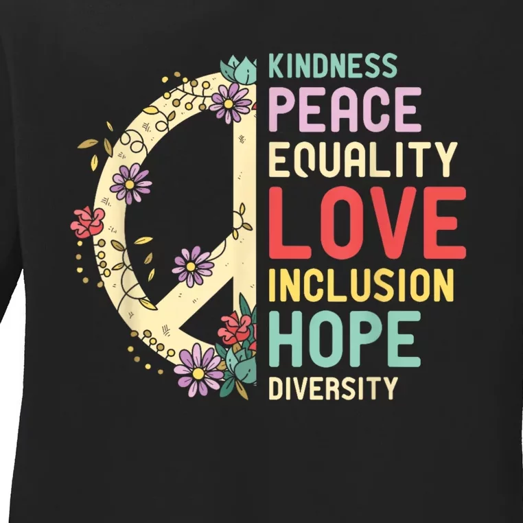 Human Rights Kindness Peace Equality Inclusion Diversity Ladies Long Sleeve Shirt