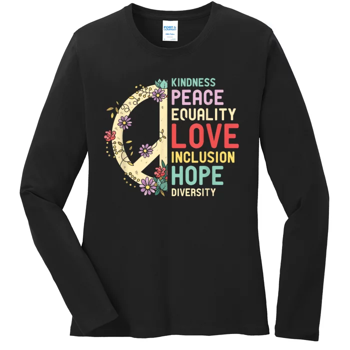 Human Rights Kindness Peace Equality Inclusion Diversity Ladies Long Sleeve Shirt