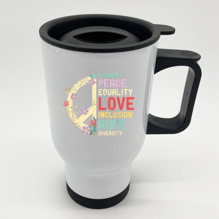 Human Rights Kindness Peace Equality Inclusion Diversity Front & Back Stainless Steel Travel Mug