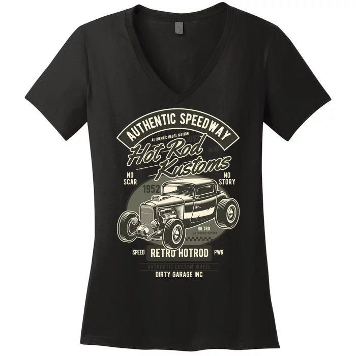 Hot Rod Kustoms Speedway Women's V-Neck T-Shirt