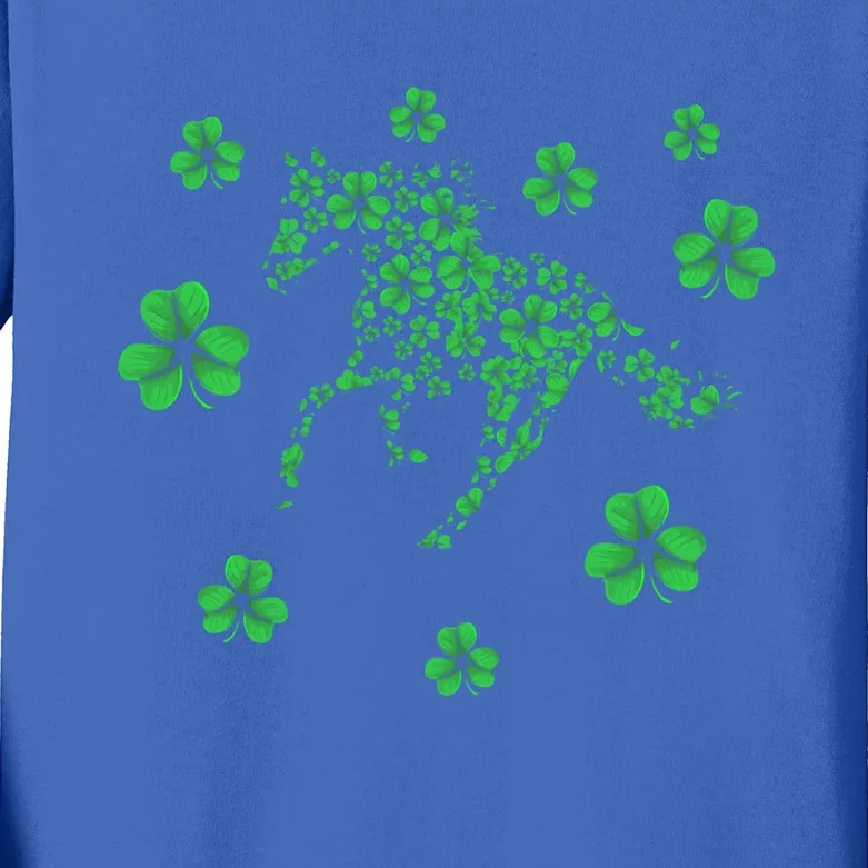 Horse Riding Lover Horseback Equestrian Rider Irish Shamrock Gift Kids Long Sleeve Shirt