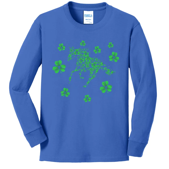 Horse Riding Lover Horseback Equestrian Rider Irish Shamrock Gift Kids Long Sleeve Shirt