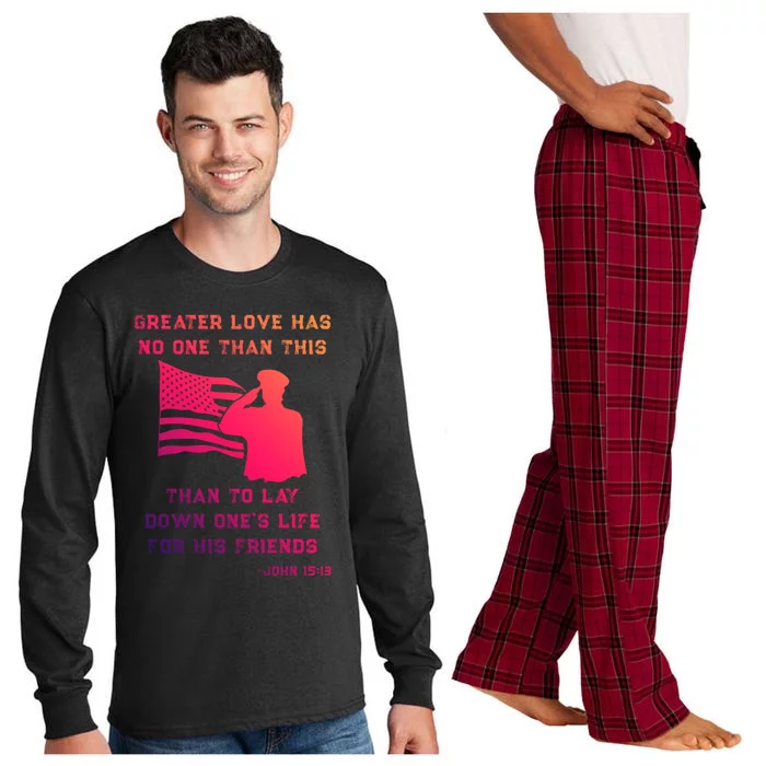 Honor Remember Memorial Military American Flag / Bible Verse Cute Gift Long Sleeve Pajama Set