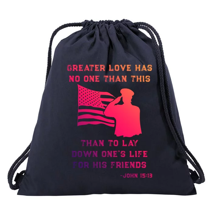 Honor Remember Memorial Military American Flag / Bible Verse Cute Gift Drawstring Bag