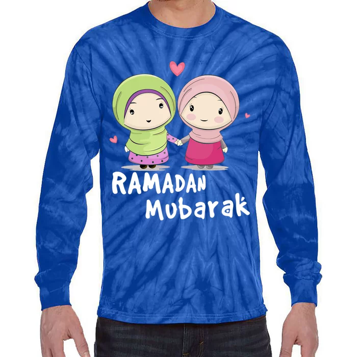 Happy Ramadan Mubarak Holy Month Calligraphy With Hijab Gift Tie-Dye Long Sleeve Shirt