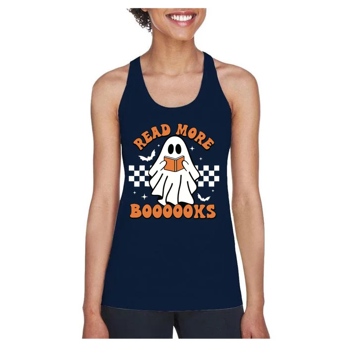 Halloween Read More Books Cute Boo Read A Book Teachers Day Women's Racerback Tank